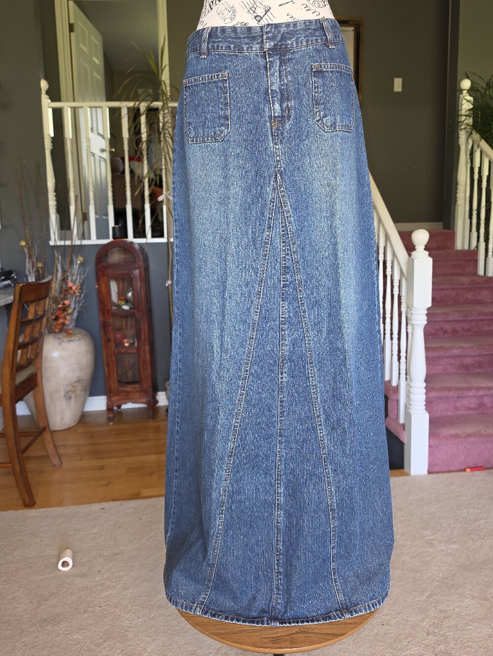 Vintage Long Denim Maxi Skirt in Classic Blue